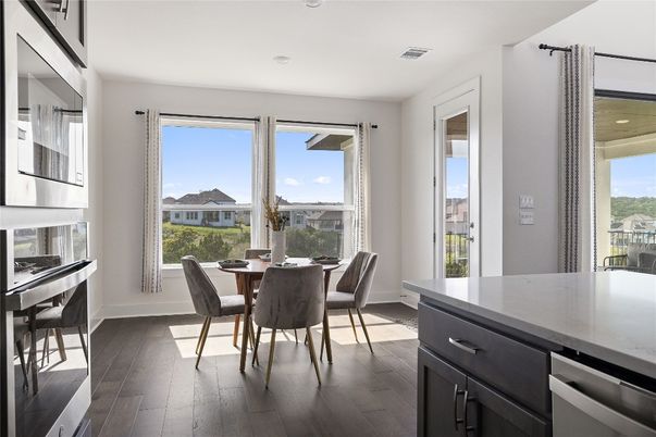 Dining room, Interior, Kitchen, Recessed Lighting, Wood Texture Flooring