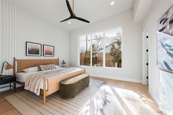 Bedroom, Interior, Recessed Lighting, Wood Texture Flooring