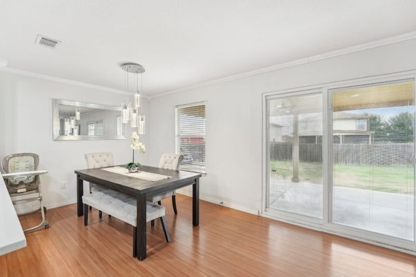 Chandelier, Dining room, Interior, Pendant Lights, Wood Texture Flooring