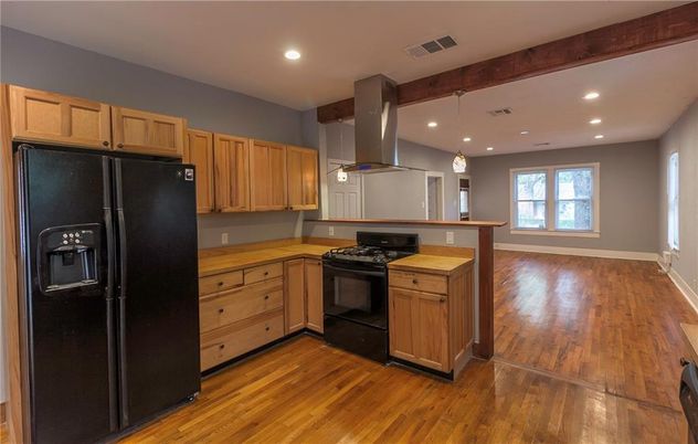Interior, Kitchen, Pendant Lights, Recessed Lighting, Wood Texture Flooring