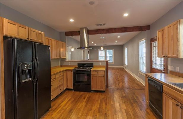 Interior, Kitchen, Pendant Lights, Recessed Lighting, Wood Texture Flooring