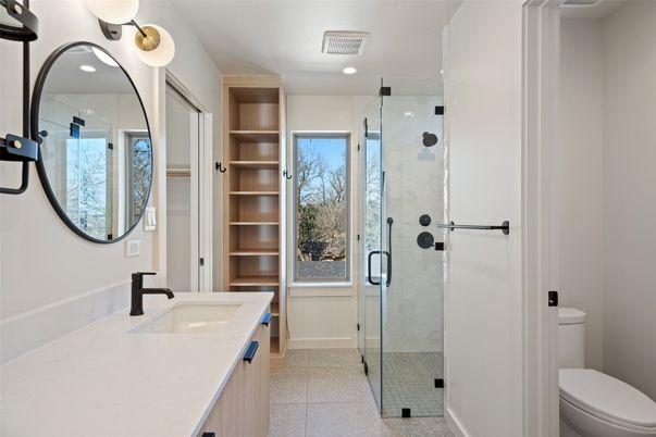 Bathroom, Glass Shower, Interior, Recessed Lighting