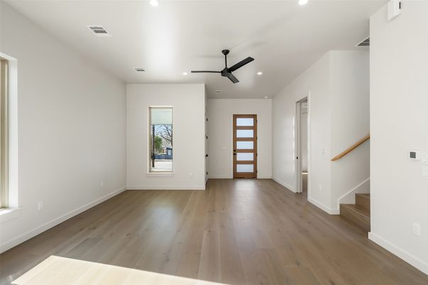 Empty room, Interior, Recessed Lighting, Wood Texture Flooring