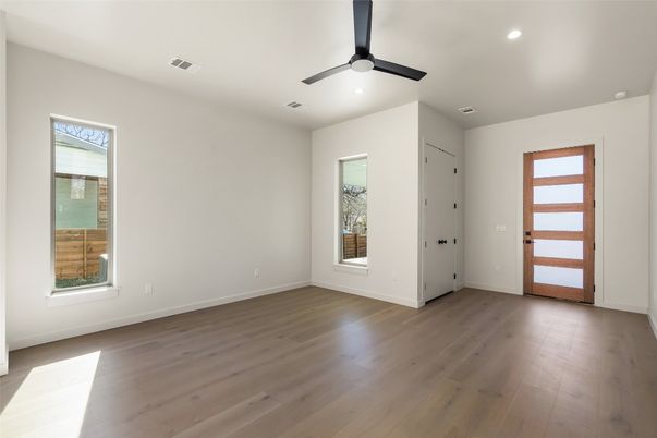 Empty room, Interior, Recessed Lighting, Wood Texture Flooring