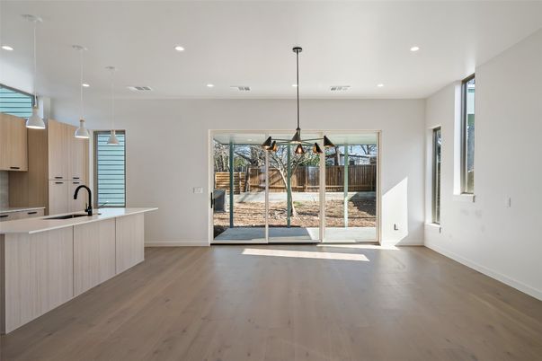 Interior, Kitchen, Pendant Lights, Recessed Lighting, Wood Texture Flooring