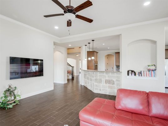 Interior, Kitchen, Pendant Lights, Recessed Lighting, Wood Texture Flooring