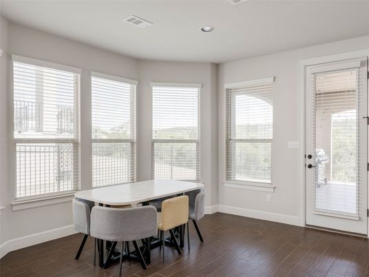 Dining room, Interior, Recessed Lighting, Wood Texture Flooring