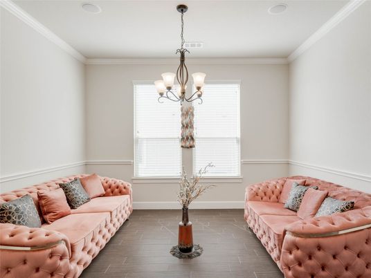 Chandelier, Interior, Living room, Recessed Lighting, Wood Texture Flooring