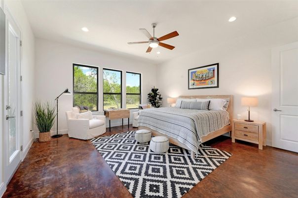 Bedroom, Interior, Recessed Lighting, Wood Texture Flooring
