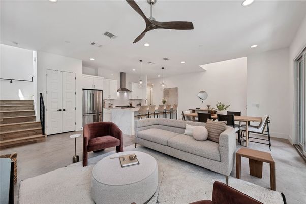 Dining room, Interior, Kitchen, Living room, Pendant Lights, Recessed Lighting, Stainless Steel Appliances