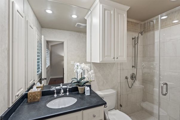 Bathroom, Glass Shower, Interior, Recessed Lighting