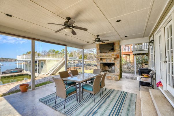 Dining room, Fireplace, Interior, Sun Room, Water
