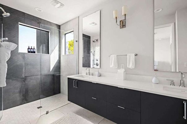 Bathroom, Dual Sink Vanities, Glass Shower, Interior, Recessed Lighting