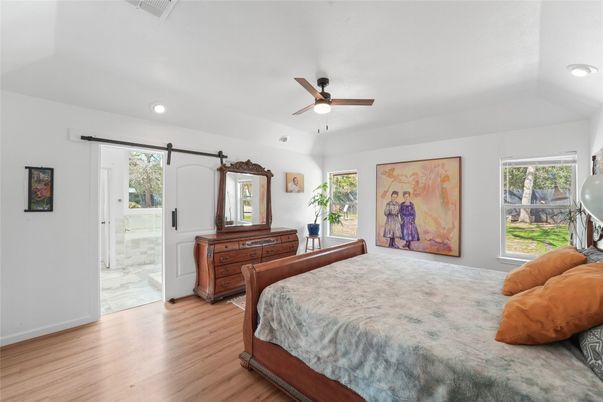 Bedroom, Interior, Marble, Recessed Lighting, Wood Texture Flooring