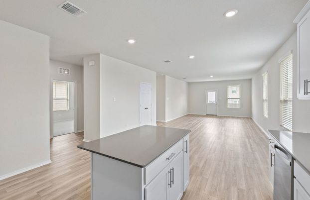 Empty room, Interior, Kitchen, Recessed Lighting, Wood Texture Flooring