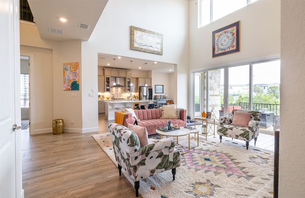 Interior, Kitchen, Living room, Recessed Lighting, Stainless Steel Appliances, Wood Texture Flooring