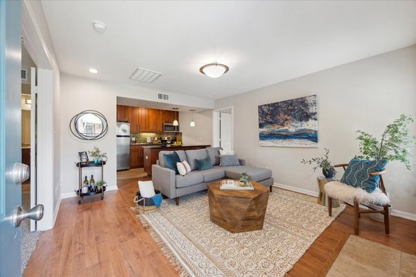 Interior, Kitchen, Living room, Recessed Lighting, Stainless Steel Appliances, Wood Texture Flooring
