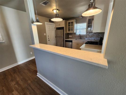 Interior, Kitchen, Pendant Lights, Wood Texture Flooring