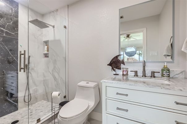 Bathroom, Glass Shower, Interior, Marble Walls