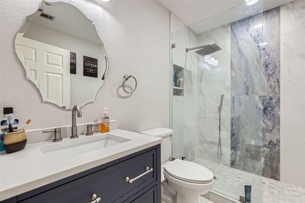 Bathroom, Glass Shower, Interior, Marble Walls