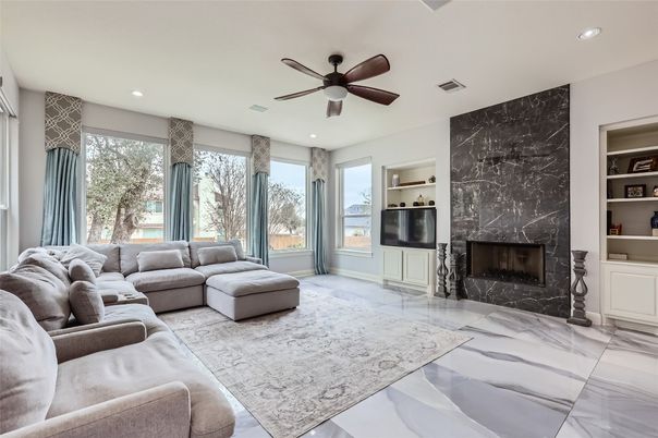 Fireplace, Interior, Living room, Marble, Marble Walls, Recessed Lighting