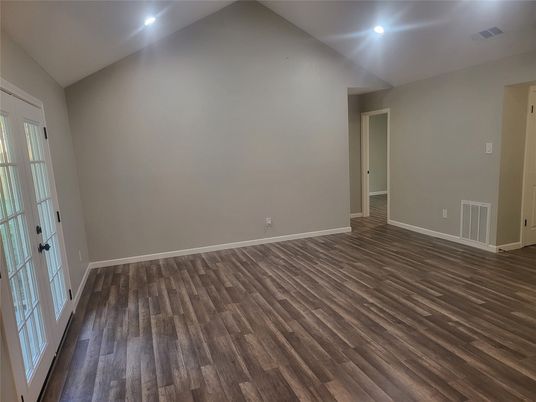 Empty room, Interior, Recessed Lighting, Wood Texture Flooring