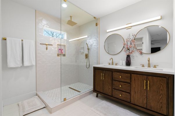 Bathroom, Dual Sink Vanities, Glass Shower, Interior, Recessed Lighting