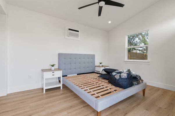Bedroom, Interior, Recessed Lighting, Wood Texture Flooring