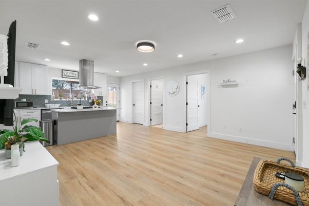 Interior, Kitchen, Recessed Lighting, Wood Texture Flooring
