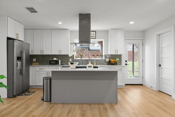 Interior, Kitchen, Recessed Lighting, Wood Texture Flooring