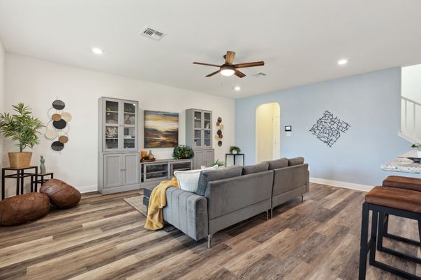 Interior, Living room, Recessed Lighting, Wood Texture Flooring