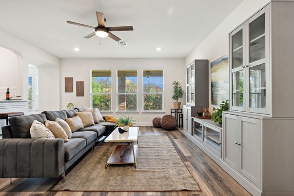 Interior, Living room, Recessed Lighting, Wood Texture Flooring