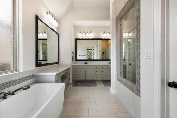 Bathroom, Dual Sink Vanities, Free Standing Baths, Glass Shower, Interior