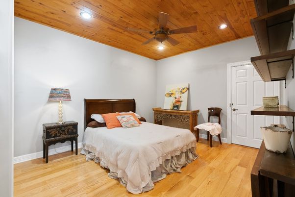 Bedroom, Interior, Recessed Lighting, Wooden Ceilings, Wood Texture Flooring
