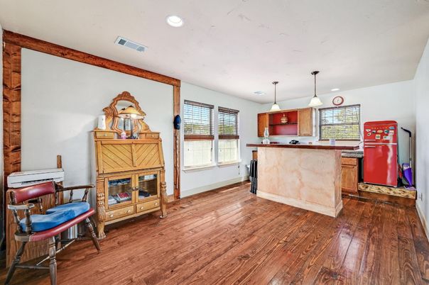 Interior, Kitchen, Pendant Lights, Recessed Lighting, Wood Texture Flooring