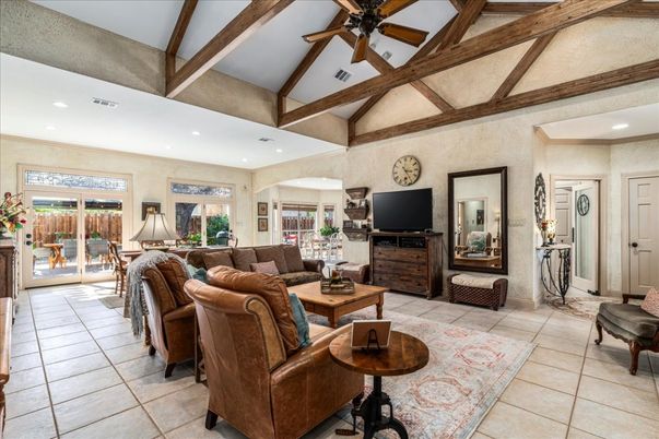 Interior, Living room, Recessed Lighting, Wooden Beams