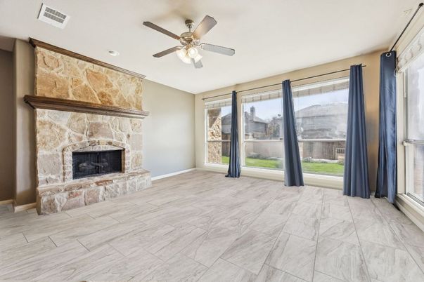 Empty room, Fireplace, Interior, Marble, Recessed Lighting