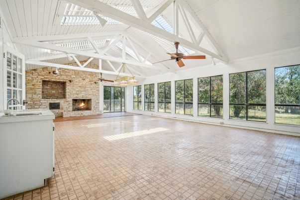 Empty room, Fireplace, Interior, Stone Walls, Sun Room