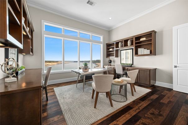 Home Office, Interior, Recessed Lighting, Water, Wood Texture Flooring