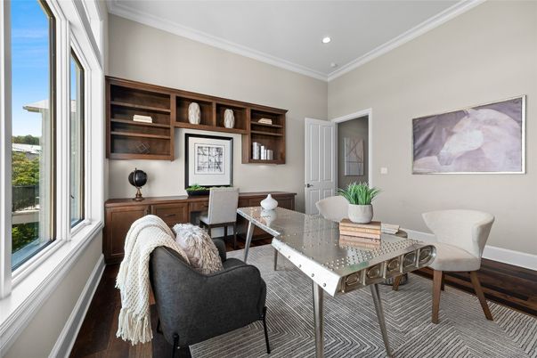 Home Office, Interior, Recessed Lighting, Wood Texture Flooring