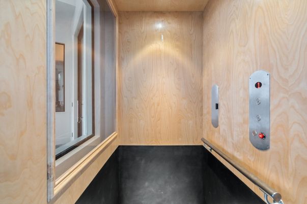 Elevator, Interior, Recessed Lighting, Wooden Walls