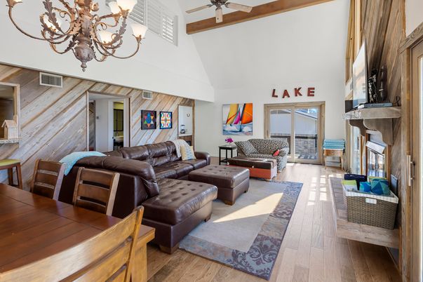 Chandelier, Dining room, Fireplace, Interior, Living room, Wooden Beams, Wood Texture Flooring