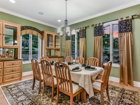 Dining room, Interior, Recessed Lighting, Wood Texture Flooring