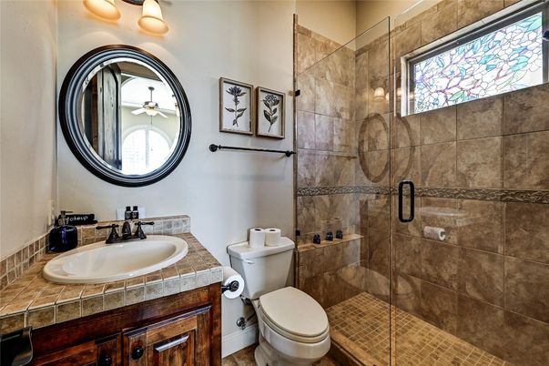 Bathroom, Glass Shower, Interior, Tile Countertops