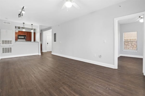 Empty room, Interior, Kitchen, Pendant Lights, Wood Texture Flooring