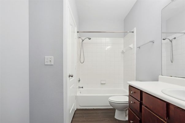 Bathroom, Glass Shower, Interior, Wood Texture Flooring
