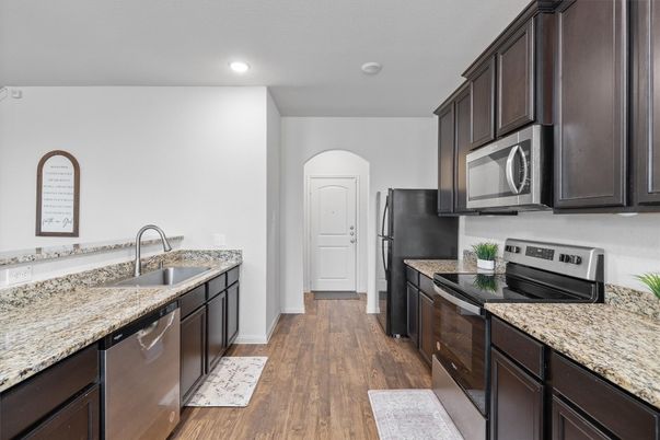 Interior, Kitchen, Recessed Lighting, Wood Texture Flooring