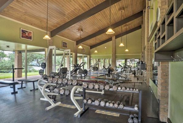 Fitness Equipment, Gym, Interior, Pendant Lights, Wooden Ceilings