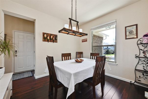Dining room, Interior, Pendant Lights, Wood Texture Flooring