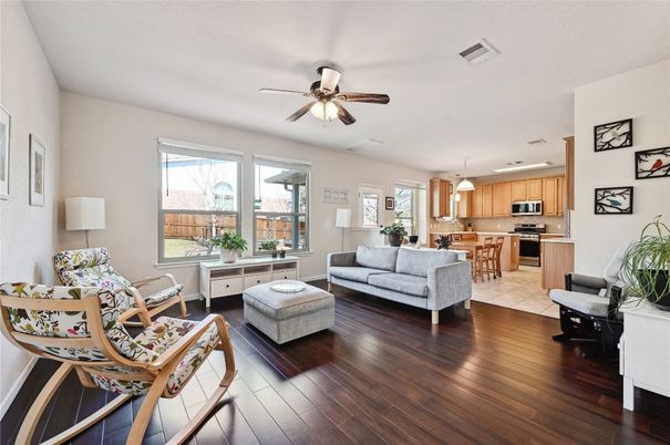 Interior, Kitchen, Living room, Pendant Lights, Stainless Steel Appliances, Wood Texture Flooring